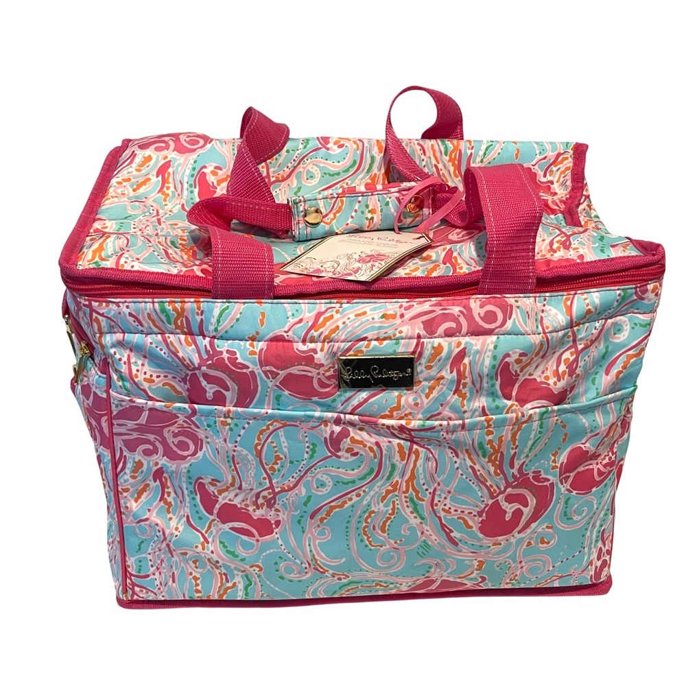 Lilly Pulitzer Insulated Cooler Bag OS Pink Blue Jellies Be Jammin Beach Picnic